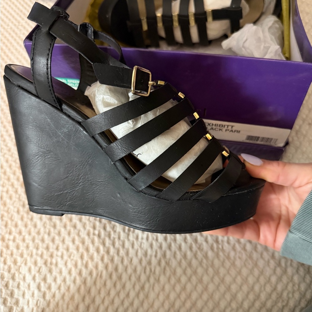 Black Strappy Madden Girl Wedge Sandals